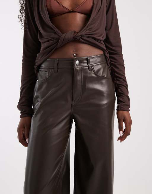 Pantalon large en imitation cuir marron, 3 de 5