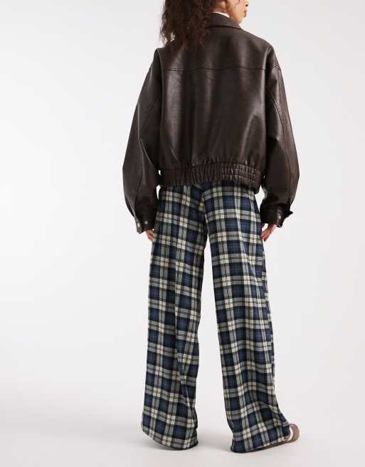 Pantalones a cuadros cepillados de pernera ancha sin cierres de ASOS DESIGN, 3 de 5