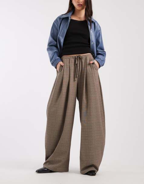 Pantalones a cuadros de corte herradura sin cierres de tejido cepillado de ASOS DESIGN - view 1
