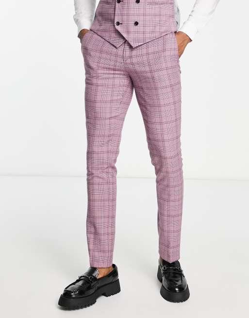 Pantalones a cuadros en tonos morados de corte pitillo Suchet de Twisted Tailor