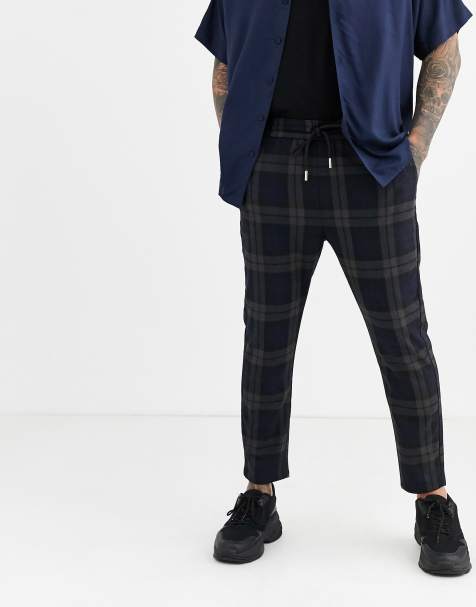 Pantalones a cuadros grandes con cintura elástica en azul marino de Only & Sons - view 1