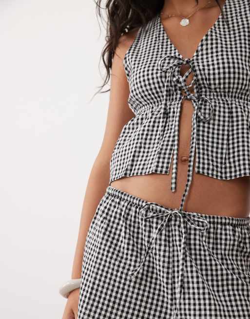 Pantalones a cuadros vichy blancos y negros con cordón ajustable exclusivos de Esmée (parte de un conjunto), 3 de 5