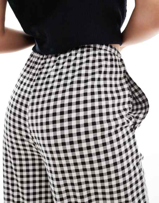Pantalones a cuadros vichy blancos y negros de pernera recta con lazada en la cintura de punto de Threadbare, 5 de 5