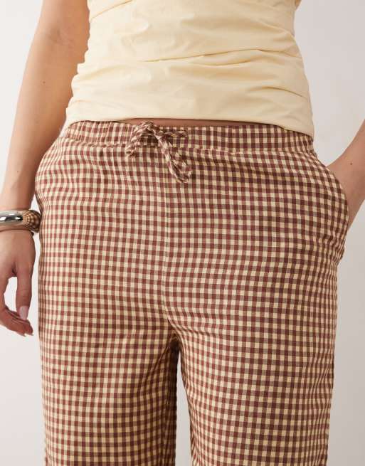 Pantalones a cuadros vichy marrones y color crudo sin cierres de Threadbare, 3 de 5