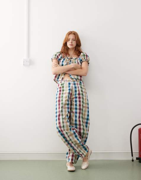 Pantalones a cuadros vichy multicolores de pernera barrel de Reclaimed Vintage - view 1