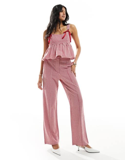 Pantalones a cuadros vichy rojos de pernera recta de The Frolic (parte de un conjunto)  