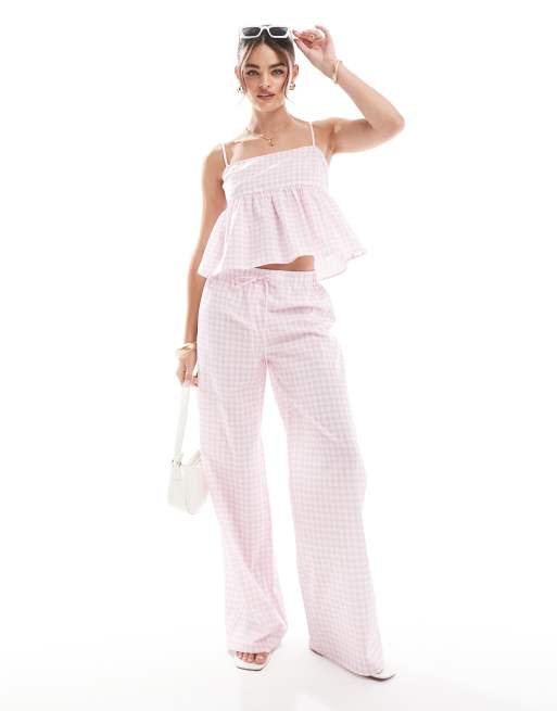 Pantalones a cuadros vichy rosas holgados de popelina de ASOS DESIGN (parte de un conjunto)
