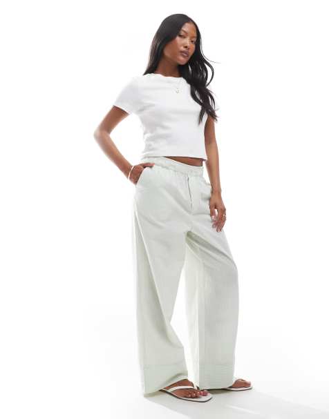 Pantalones a cuadros vichy verdes de pernera ancha con detalle estilo bóxer de ONLY Petite - view 1