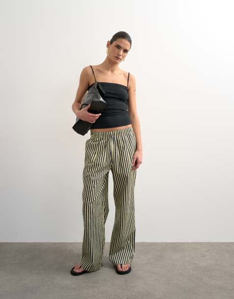 Pantalones a rayas azul marino de pernera ancha sin cierres de popelina de Topshop - view 1