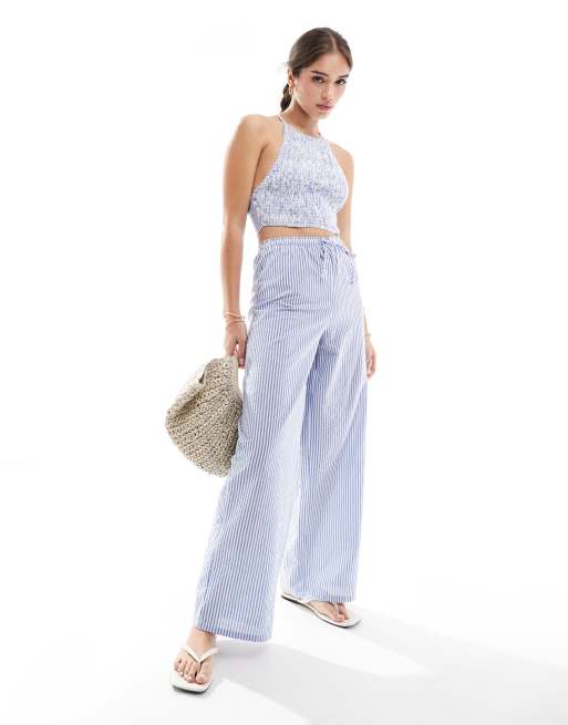 Pantalones a rayas azules y blancas de pernera ancha de Wednesday's Girl (parte de un conjunto)