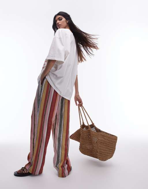 Pantalones a rayas de colores de pernera ancha de lino de Topshop ASOS