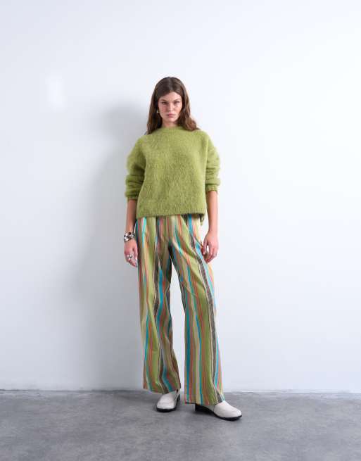 Pantalones a rayas multicolores de corte globo de mezcla de lino de Topshop