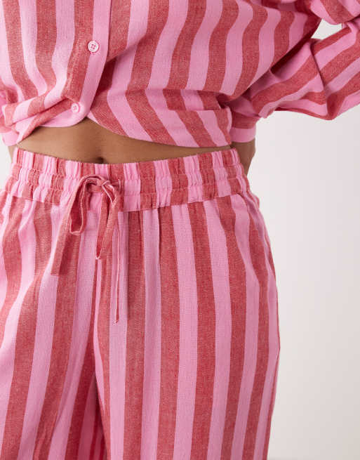 Pantalones a rayas rosas y rojas de mezcla de lino de Noisy May (parte de un conjunto), 2 de 5