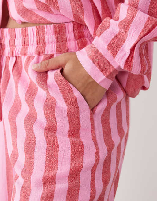 Pantalones a rayas rosas y rojas de mezcla de lino de Noisy May (parte de un conjunto), 4 de 5