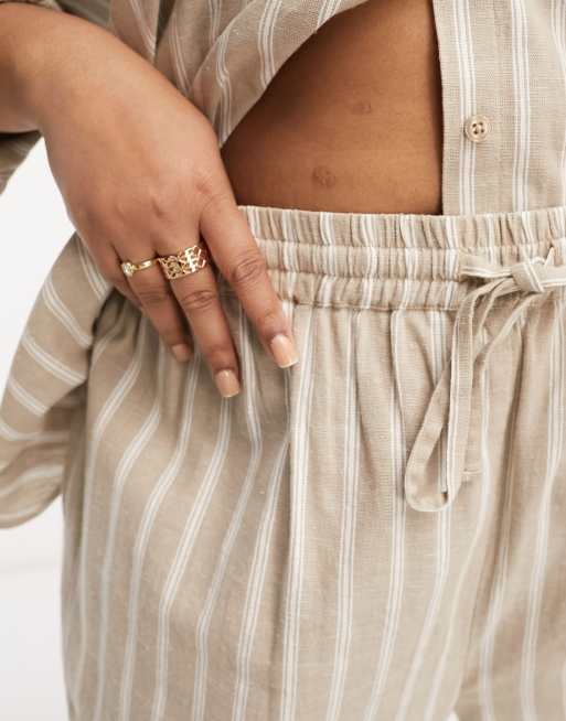 Pantalones a rayas variadas sin cierres de mezcla de lino de ASOS