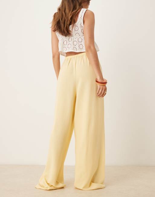 Pantalones amarillo crema sin cierres de mezcla de lino de ASOS DESIGN, 5 de 5