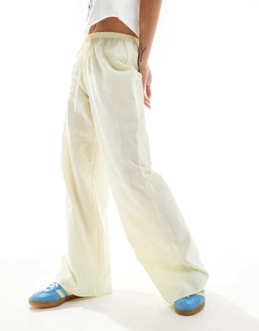 Pantalones amarillo limón de pernera ancha sin cierres de mezcla de lino de ASOS DESIGN, 5 de 5