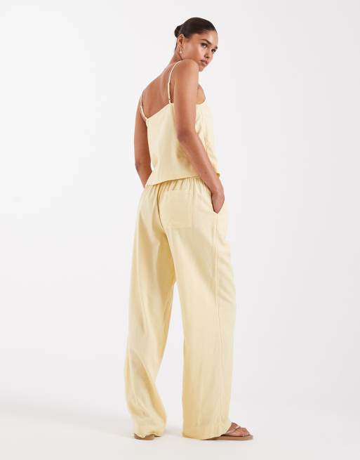 Pantalones amarillo pastel de mezcla de lino de JJXX (parte de un conjunto), 4 de 5