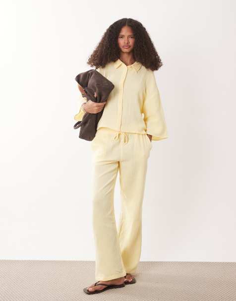 Pantalones amarillo pastel de pernera ancha de bambula de JDY (parte de un conjunto) - view 1