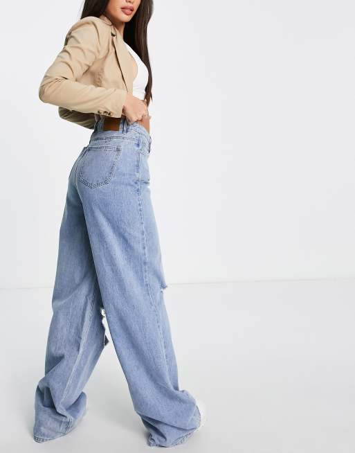 Pantalones anchos azules con rotos en la rodilla de Missguided Tall - MBLUE, 2 de 4