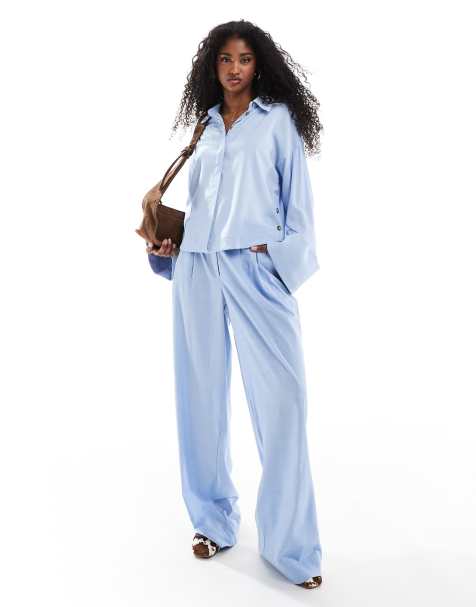Pantalones azul claro de pernera ancha con pinzas delanteras de Object (parte de un conjunto) - view 1