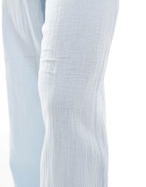 Pantalones azul claro de pernera ancha de algodón efecto rugoso de Pieces (parte de un conjunto), 4 de 5
