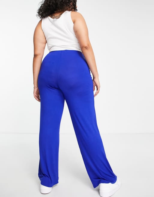 Pantalones azul cobalto básicos de talle alto y pernera ancha de Flounce London Plus, 2 de 4