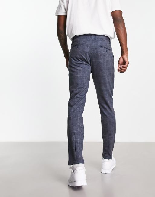 Pantalones azul marino a cuadros de corte slim de punto de Only & Sons , 3 de 4