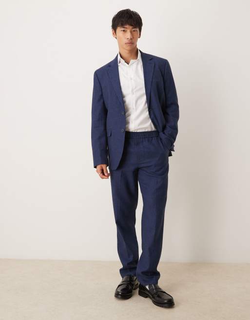 Pantalones azul marino de corte estándar de mezcla de lino Malik de Selected Homme