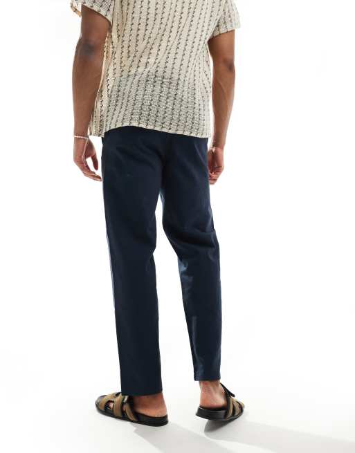 Pantalones azul marino de corte suelto de mezcla de lino de ONLY & SONS, 3 de 5
