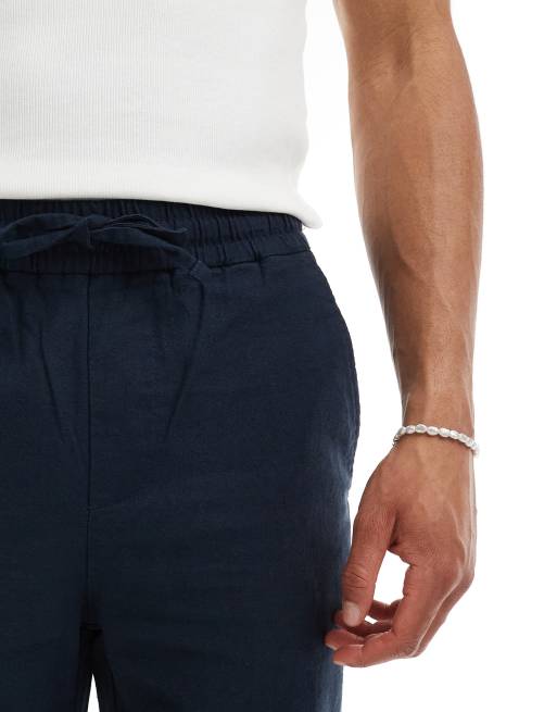 Pantalones azul marino de corte suelto de mezcla de lino de ONLY & SONS, 4 de 5