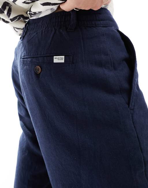 Pantalones azul marino de corte tapered slim de mezcla de lino de Selected , 2 de 5