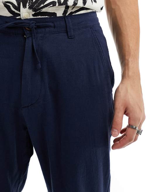Pantalones azul marino de corte tapered slim de mezcla de lino de Selected , 5 de 5