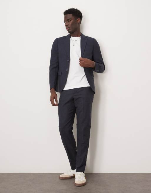 Pantalones azul marino de mezcla de lana Reed de Selected Homme