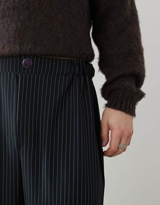 Pantalones azul marino de pernera ancha con raya diplomática de Reclaimed Vintage , 5 de 5