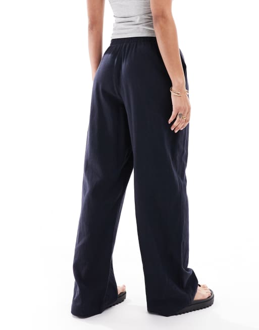 Pantalones azul marino de pernera ancha de mezcla de lino de New Look, 2 de 5