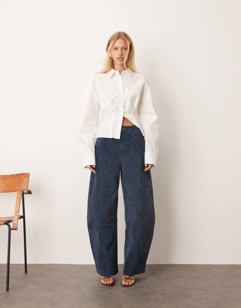 Pantalones azul marino de talle alto y corte barrel de ante Sydney de ARRANGE - view 1