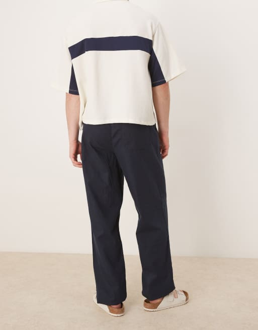 Pantalones azul marino holgados de mezcla de lino de ASOS DESIGN, 5 de 5