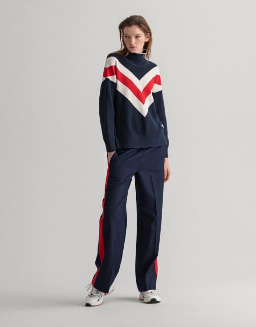 Pantalones azul marino holgados de pernera recta de mezcla de lana de Gant, 4 de 4