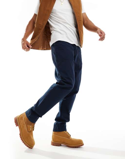 Pantalones azul marino lavado de corte estándar estilo worker de