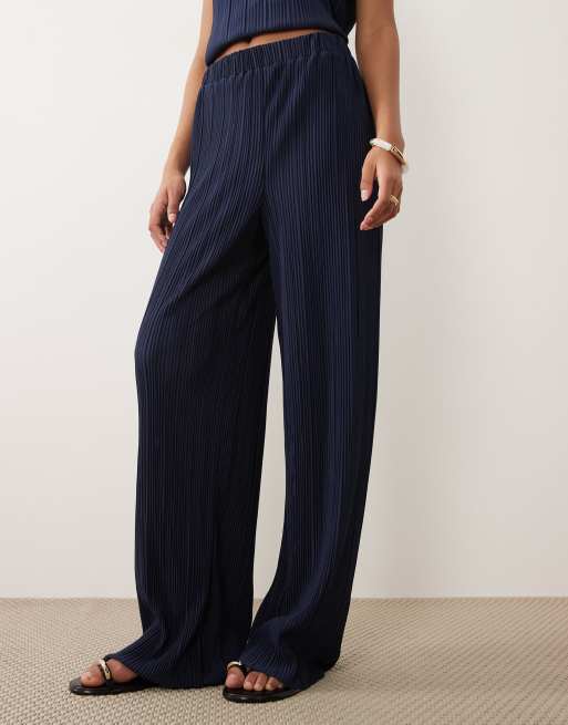 Pantalones azul marino plisados de pernera ancha de Vila (parte de un conjunto), 2 de 5