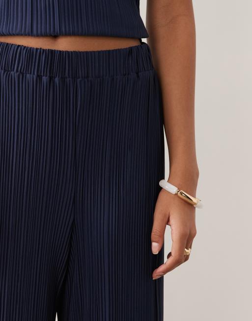 Pantalones azul marino plisados de pernera ancha de Vila (parte de un conjunto), 3 de 5