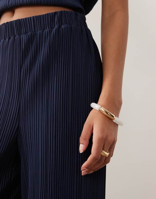 Pantalones azul marino plisados de pernera ancha de Vila (parte de un conjunto), 5 de 5