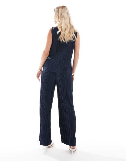 Pantalones azul marino plisados de pernera ancha de Vila Petite (parte de un conjunto), 5 de 5