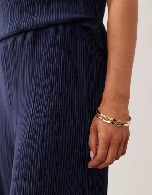 Pantalones azul marino plisados de pernera ancha de Vila Petite (parte de un conjunto), 4 de 5