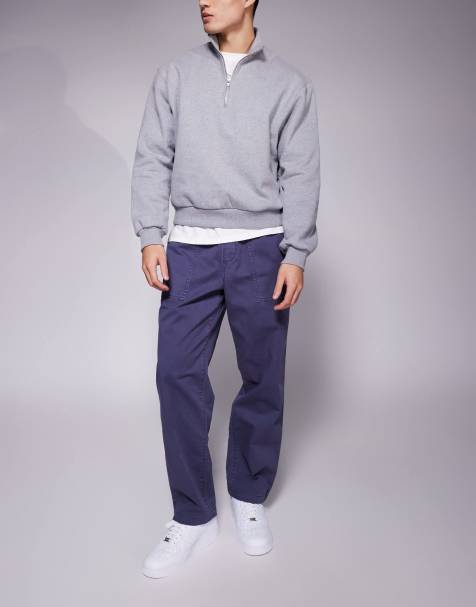 Pantalones azul oscuro sin cierres de corte tapered con detalles estilo carpintero de ASOS DESIGN - view 1