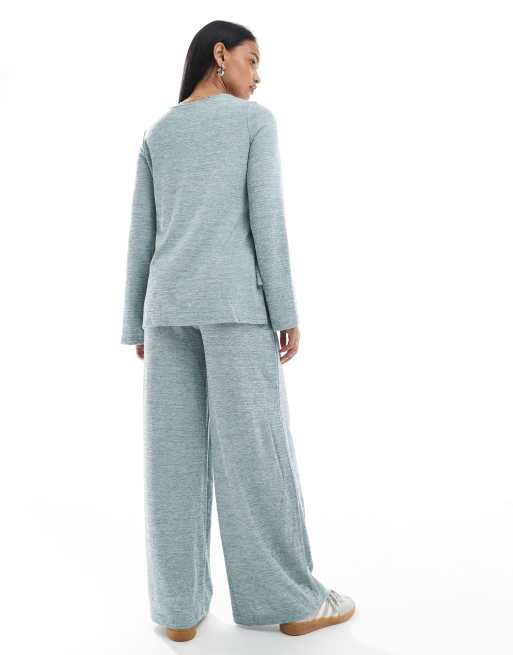 Pantalones azul pálido jaspeado de pernera ancha de punto flameado de Mamalicious Maternity (parte de un conjunto), 4 de 5