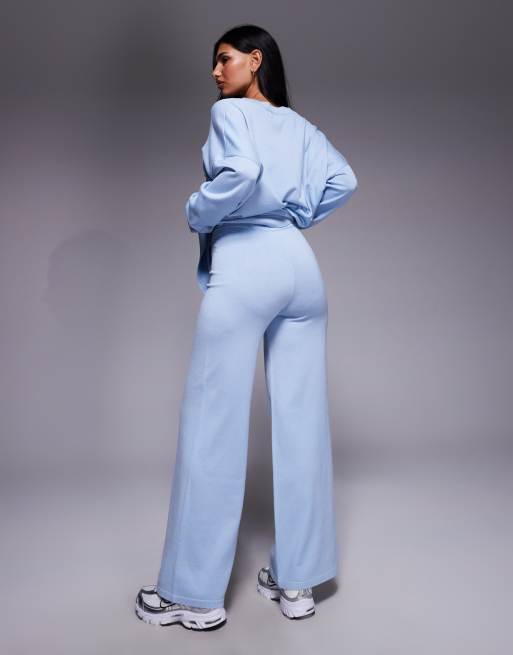 Pantalones azul pastel de pernera ancha de punto exclusivos de Kaiia (parte de un conjunto), 4 de 5