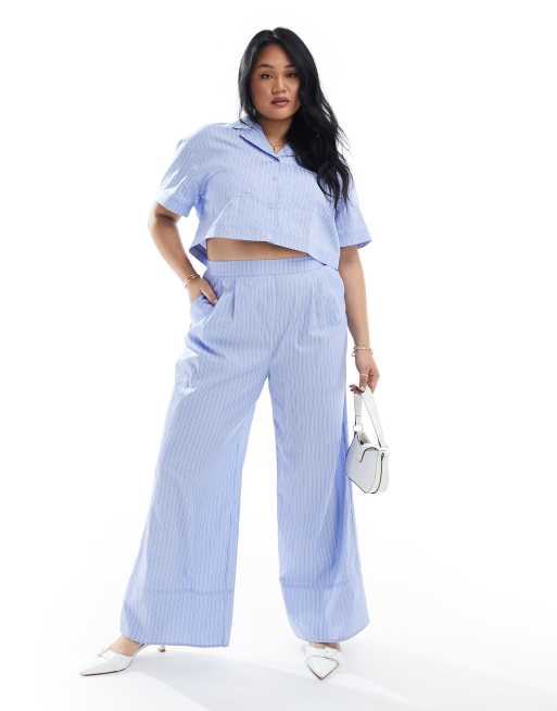Pantalones azules a rayas de pernera ancha de Extro & Vert Plus (parte de un conjunto)
