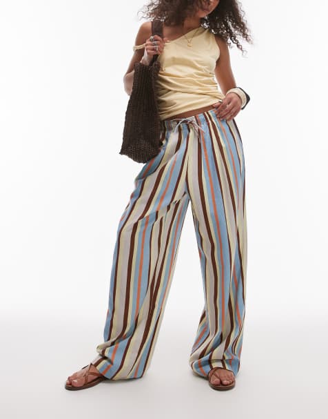 Pantalones azules a rayas multicolores de corte globo de mezcla de lino de Topshop - view 1
